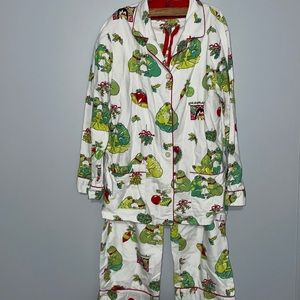 NICK & NORA Kissing Frog Pajama Set Medium Christmas Holiday Novelty Toad Green